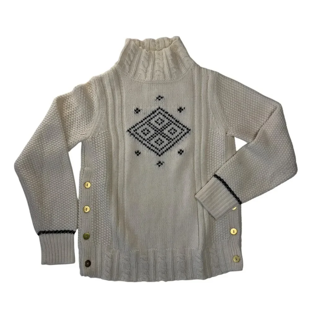 The Reeds X J Crew Side Button Sweater Cream Diamond Mock Neck Knit Women Size S